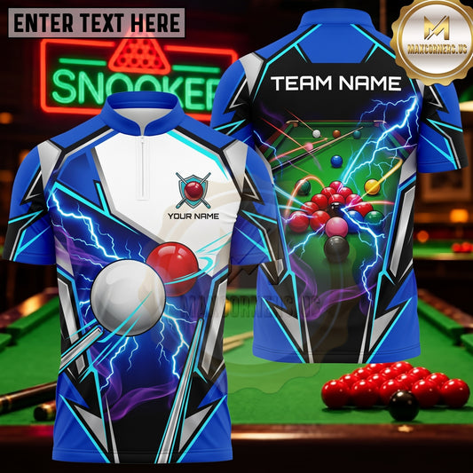 Maxcorners Snooker White Blue Electric Lightning Personalized Name 3D Unisex Shirt