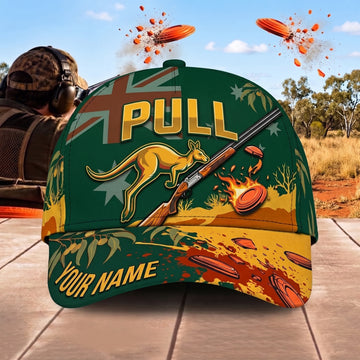 Maxcorners Australian Flag Kangaroo Shotgun Fire Clay Pigeon Pull Custom Name Classic Cap