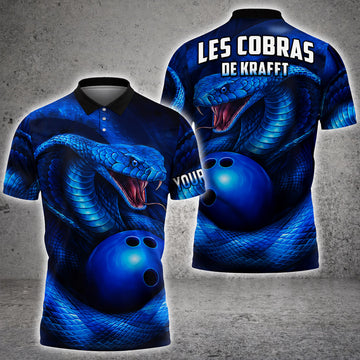 Maxcorners Custom 3D Blue Cobra Snake Bowling Team Shirt Bowling Jersey Outfit for Men Polo & Quarter-Zip MT1607 For Christian Reuter