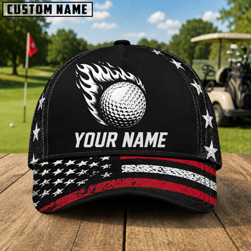 Maxcorners Fire Ball 3D Golf Personalized Name Cap