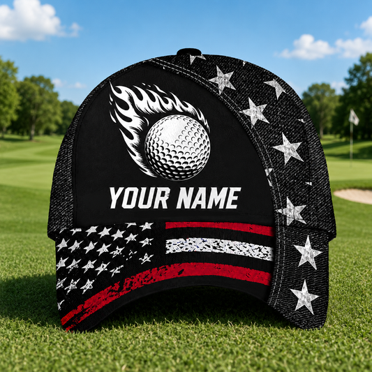 Maxcorners Fire Ball 3D Golf Personalized Name Cap