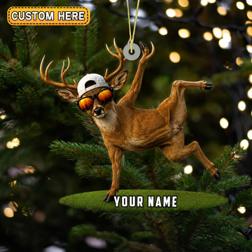 Maxcorners Hunting Funny Deer Sunglasses Pose Customized Name 3D Keychain And Ornament