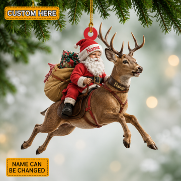 Maxcorners Hunting Santa Riding Deer Christmas Customized Name 3D Keychain And Ornament