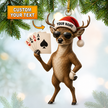 Maxcorners Hunting Deer Playing Cards Christmas Customized Name 3D Keychain And Ornament