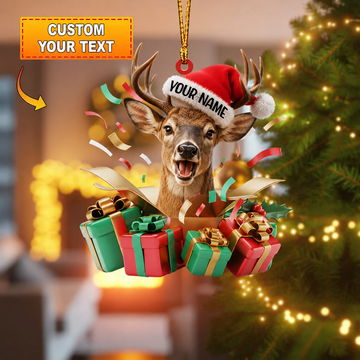 Maxcorners Hunting Deer Christmas Gift Box Surprise Customized Name 3D Keychain And Ornament