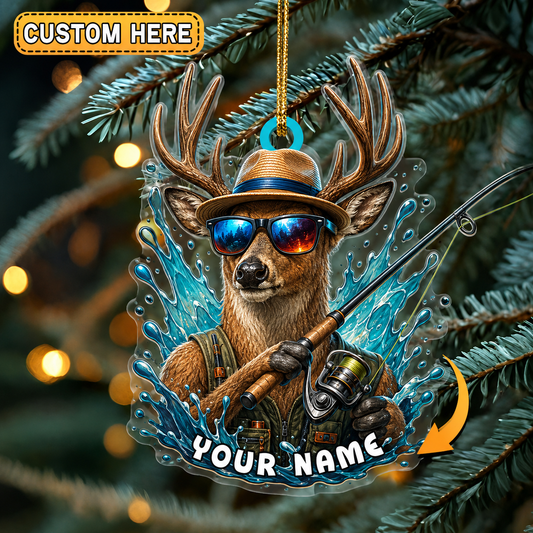 Maxcorners Hunting Deer Fishing Water Splash Customized Name 3D Keychain And Ornament