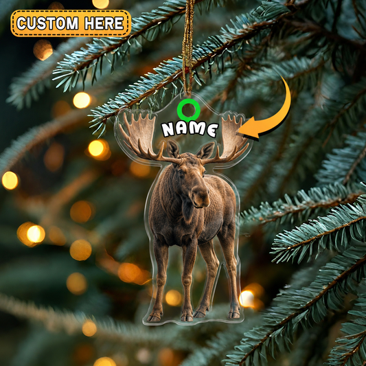 Maxcorners Hunting Moose Portrait Customized Name 3D Keychain And Ornament