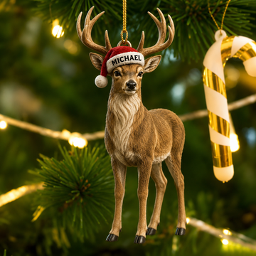 Maxcorners Hunting Deer Santa Hat Christmas Customized Name 3D Keychain And Ornament