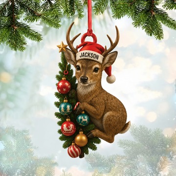 Maxcorners Hunting Deer Hugging Christmas Tree Customized Name 3D Keychain And Ornament