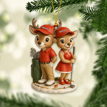 Maxcorners Hunting Deer Golf Couple Customized Names 3D Keychain And Ornament