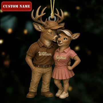 Maxcorners Hunting Deer Couple Golf Outfit Customized Names 3D Keychain And Ornament