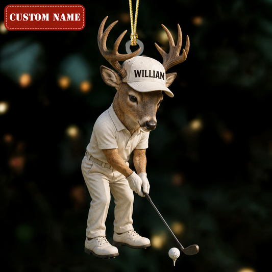 Maxcorners Hunting Deer Playing Golf Customized Name 3D Keychain And Ornament