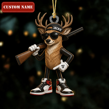 Maxcorners Hunting Deer With Shotgun Sunglasses Customized Name 3D Keychain And Ornament