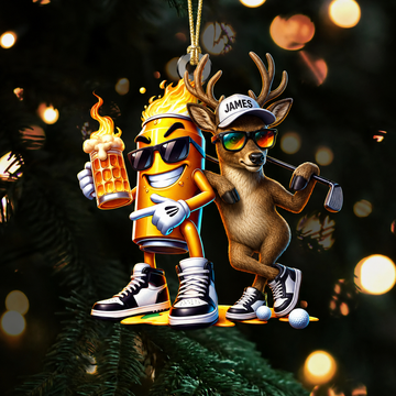 Maxcorners Hunting Deer And Beer Can Golf Buddies Customized Name 3D Keychain And Ornament