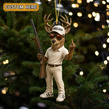 Maxcorners Hunting Deer Hunter With Rifle White Outfit Customized Name 3D Keychain And Ornament