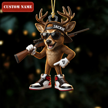 Maxcorners Hunting Deer With Rifle Sunglasses Streetwear Style Customized Name 3D Keychain And Ornament