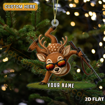 Maxcorners Hunting Funny Deer Handstand With Rifle Customized Name 3D Keychain And Ornament