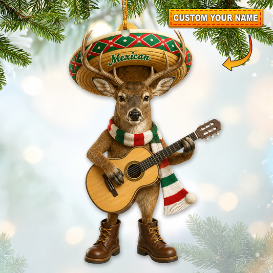 Maxcorners Hunting Mexican Deer Playing Guitar Customized Name 3D Keychain And Ornament