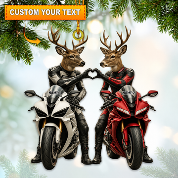 Maxcorners Hunting Deer Couple Riding Sport Motorcycles Customized Names 3D Keychain And Ornament