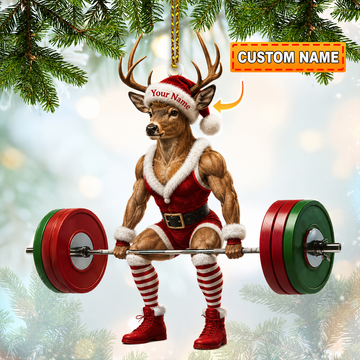 Maxcorners Hunting Muscular Deer Weightlifting Santa Christmas Customized Name 3D Keychain And Ornament