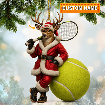 Maxcorners Hunting Deer Tennis Player Santa Christmas Customized Name 3D Keychain And Ornament