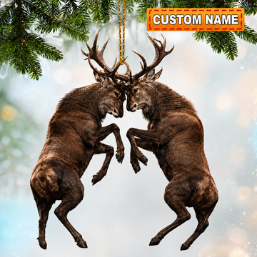 Maxcorners Hunting Deer Couple Fighting Antlers Customized Name 3D Keychain And Ornament