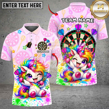 Maxcorners Darts Pink Rainbow Unicorn Personalized Name 3D Unisex Shirt