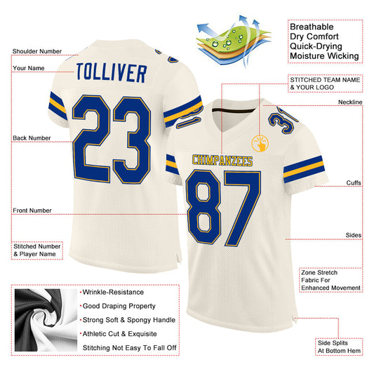 Maxcorners Custom Cream Royal-Gold Mesh Authentic Football Jersey LM2605