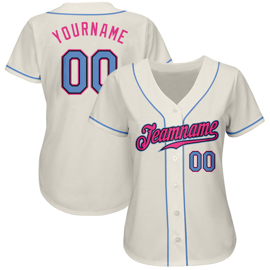 Maxcorners Custom Cream Light Blue Black-Pink Authentic Baseball Jersey LM2605