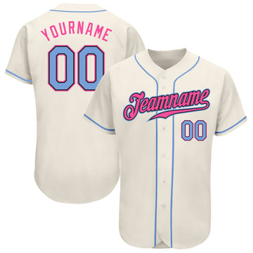 Maxcorners Custom Cream Light Blue Black-Pink Authentic Baseball Jersey LM2605