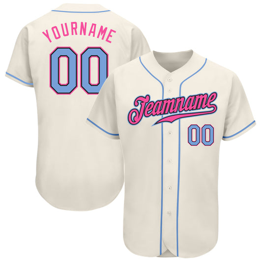 Maxcorners Custom Cream Light Blue Black-Pink Authentic Baseball Jersey LM2605