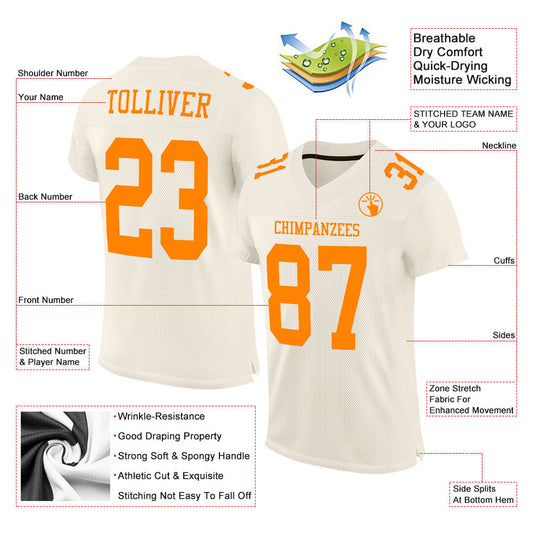 Maxcorners Custom Cream Bay Orange Mesh Authentic Football Jersey LM2605