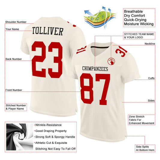 Maxcorners Custom Cream Red Mesh Authentic Football Jersey LM2605
