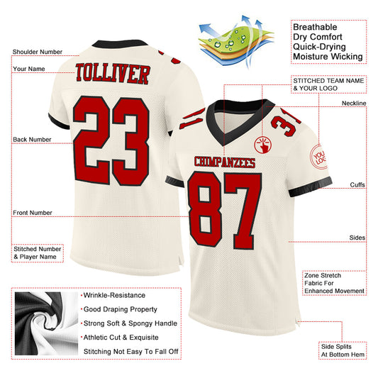 Maxcorners Custom Cream Red-Black Mesh Authentic Football Jersey LM2605