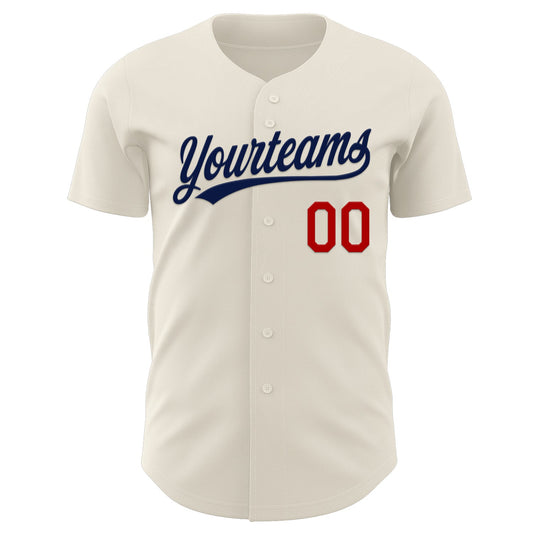Maxcorners Custom Cream Navy-Red Authentic Baseball Jersey LM2605