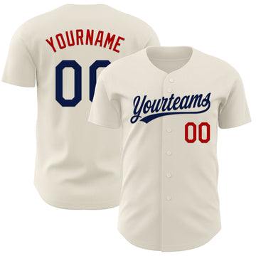 Maxcorners Custom Cream Navy-Red Authentic Baseball Jersey LM2605