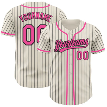 Maxcorners Custom Cream Black Pinstripe Pink Authentic Baseball Jersey LM2605