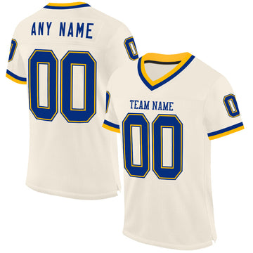 Maxcorners Custom Cream Royal-Gold Mesh Authentic Throwback Football Jersey LM2605