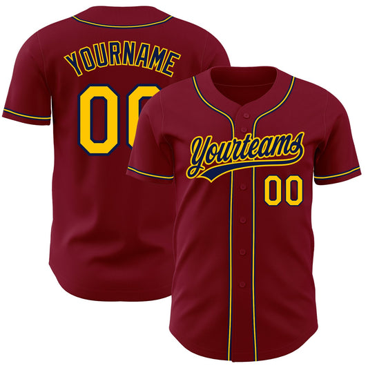 Maxcorners Custom Crimson Gold-Navy Authentic Baseball Jersey LM2605