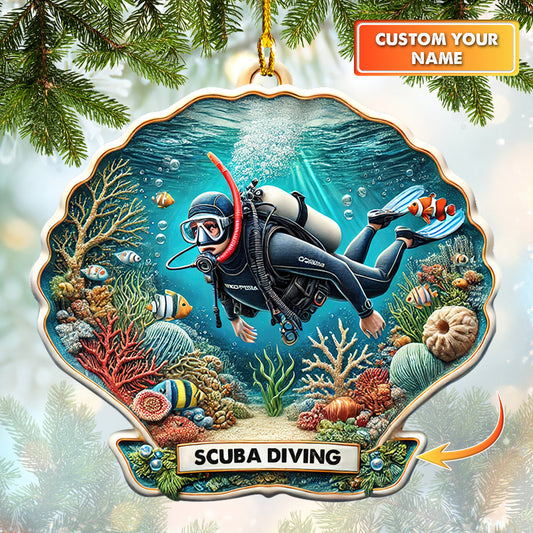 Maxcorners Personalized Scuba Diving In Seashell Ornament Custom Name Decor Gift For Diver Lovers LM2111