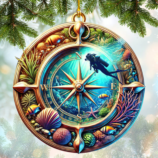 Maxcorners Ornament Scuba Diving In Compass, Home Decor Gift For Diver Lovers LM2111