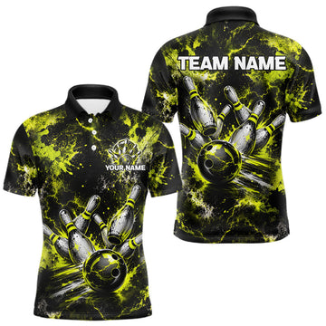Maxcorners Neon Yellow Menâ€™s Bowling Shirt Custom Bowling Team Jersey Polo & Quarter Zip LM2306