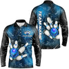 Maxcorners Polo Bowling Shirts Custom Blue Lightning Thunder For Men Bowling Team Jersey, Gift For Team Bowlers