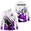 Maxcorners Bowling Shirt For Mens Custom Name Bowling Flame Lightning Team Jersey Shirt | Purple