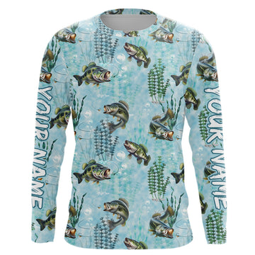 Maxcorners Largemouth Bass Fishing Algae Pattern Customize Shirts For Men And Women Personalized Fishing Gift LM2408