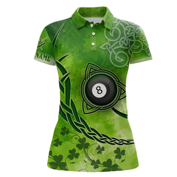 Maxcorners Billiard Celtic Irish Shamrock Polo Shirts For Women Custom Name Billiard Shirt Design | Green