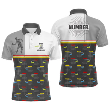 Maxcorners Disc Golf Basket Pattern Mens Disc Golf Polo Shirt Custom Name And Number Disc Golf Gifts For Men MT0510