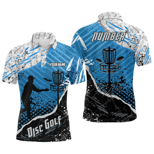 Maxcorners Disc Golf Abstract Grunge Mens Disc Golf Polo Shirt Custom Name And Number Disc Golf Gifts For Men MT0510