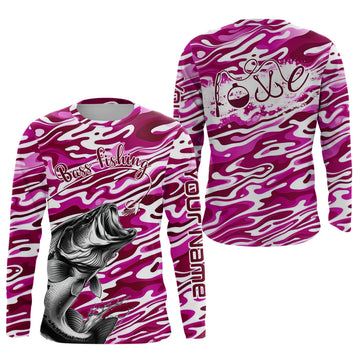Maxcorners Bass Fishing Love Water Camouflage Customize Shirts For Men And Women Personalized Fishing Gift | Pink LM2408