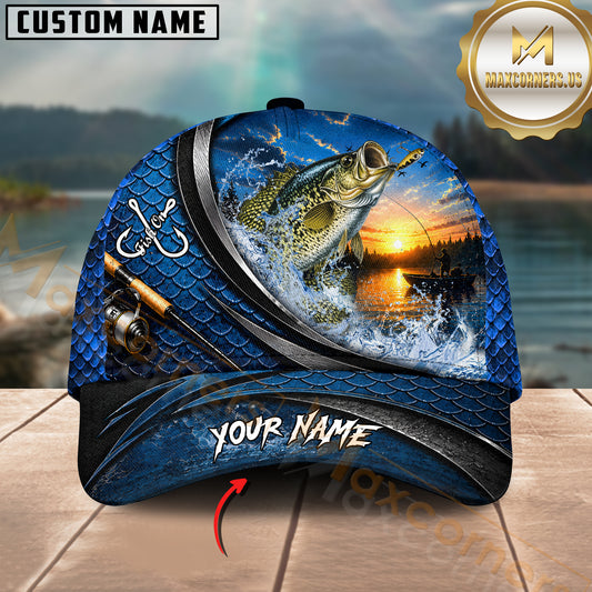 Maxcorners Fishing Sunset Splash Personalized Name 3D Cap (12 Fish Species)